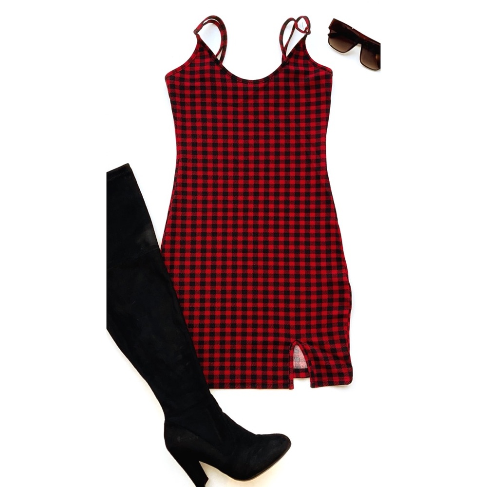 Red Plaid Bodycon Dress